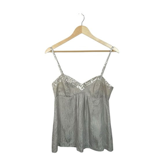 VINTAGE Trina Turk Elda Silk Babydoll Empire Waist Blouse in Silver Size 6 - Picture 1 of 12